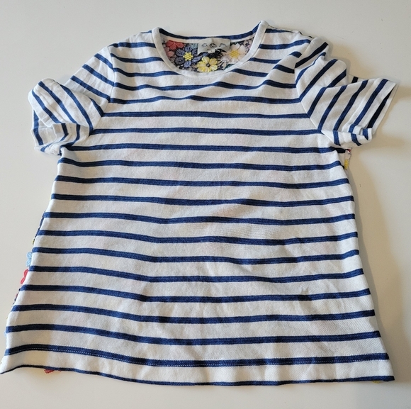 Sea New York Womens Floral Embroidered Striped Tee Blue Size 2 - Picture 2 of 9